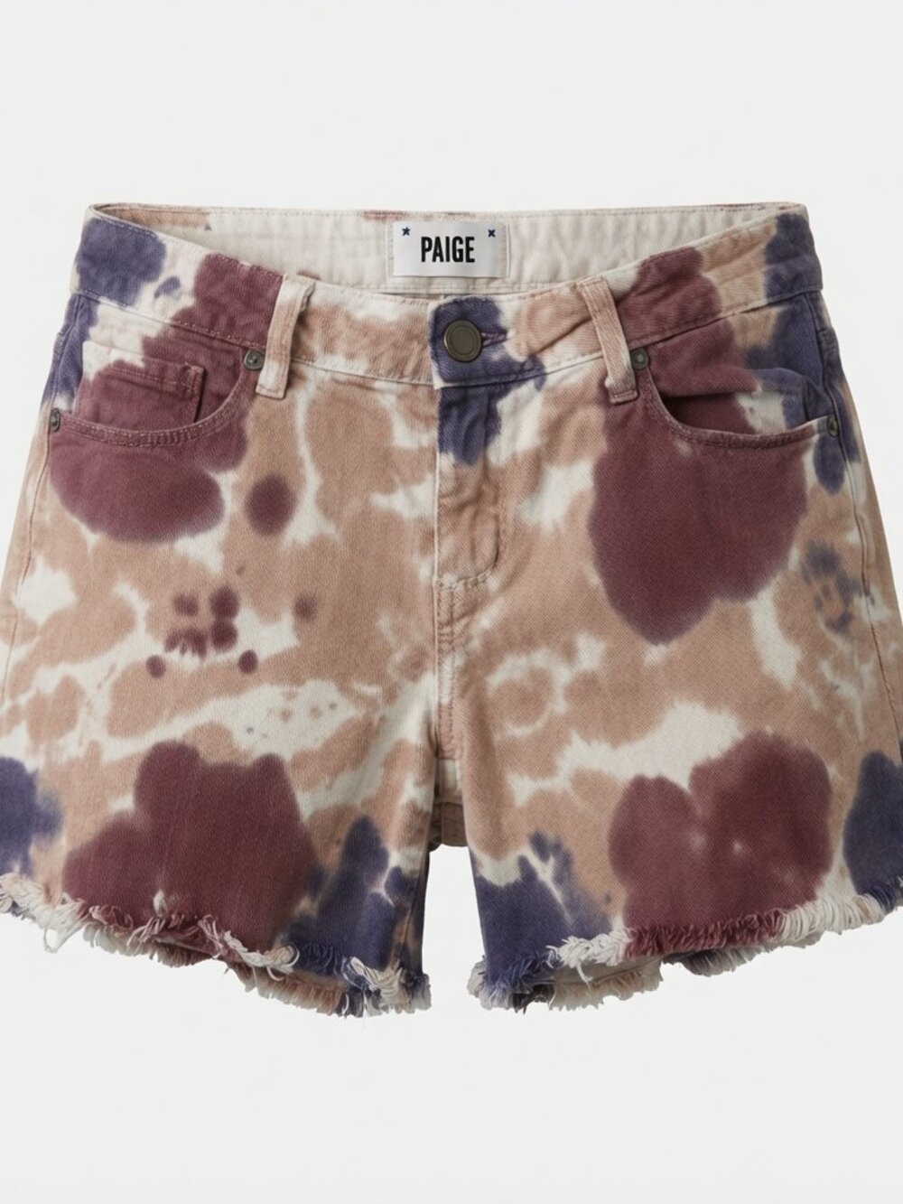 Paige Womens 26 Jimmy Jimmy Shorts Tie Dye Raw Hem Peach Purple Maroon Denim USA